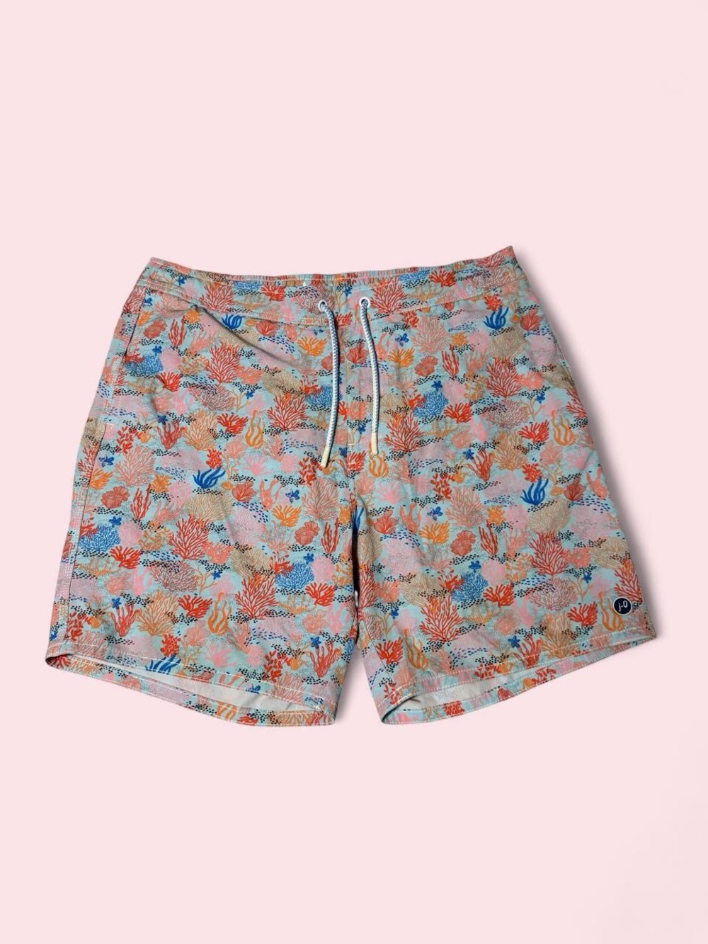 johnnie-O Coral Reef Print Men's Swim Trunks - Coral, Blue, Orange